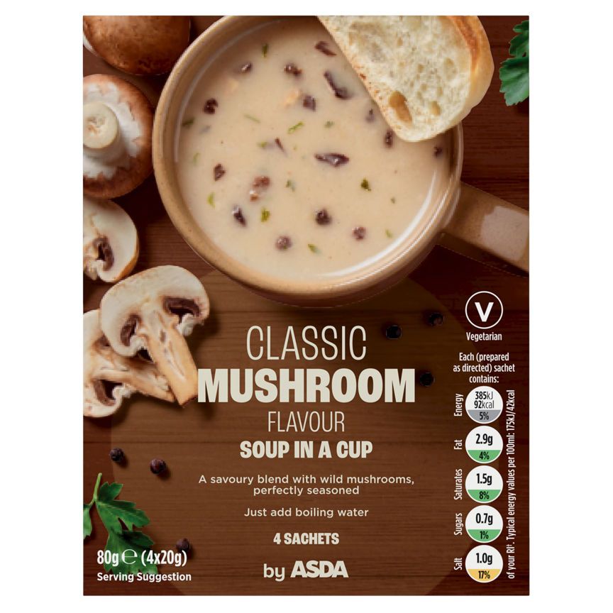 ASDA Classic Mushroom Flavour Soup in a Cup 4 x 20g (80g) - McGrocer