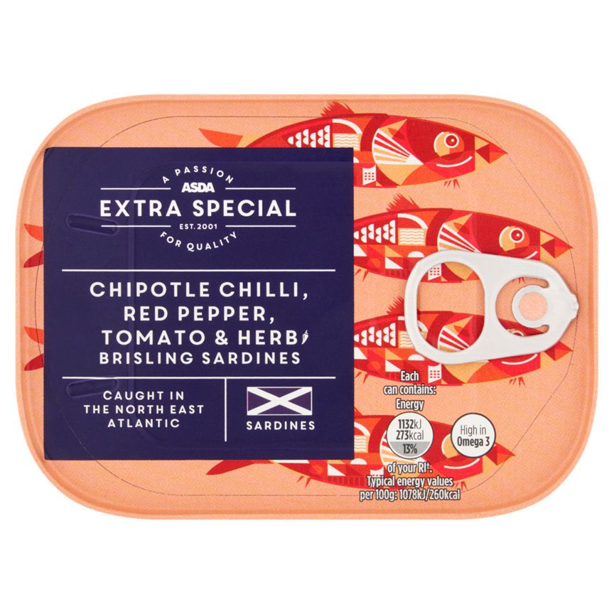 ASDA Extra Special Chipotle Chilli, Red Pepper, Tomato & Herb Brisling Sardines 105g - McGrocer