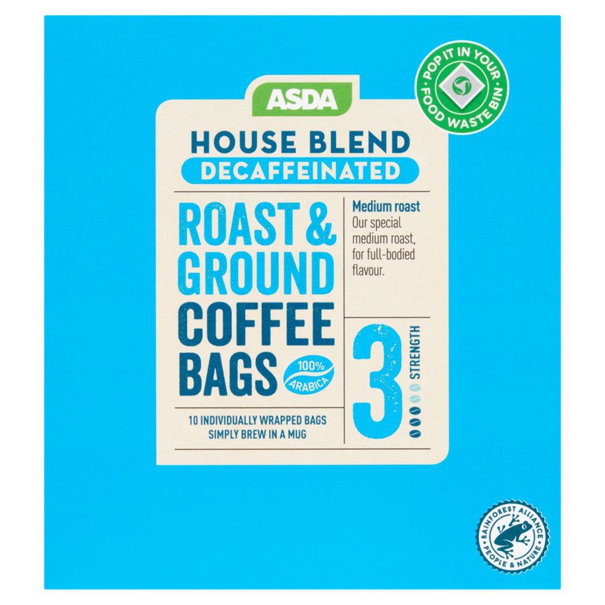 ASDA House Blend Decaffeinated Roast & Ground Coffee Bags 10 x 7.5g (75g) - McGrocer
