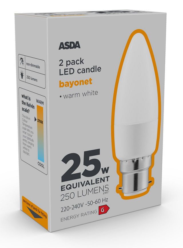 ASDA LED Candle 25W Large Bayonet Lightbulb - McGrocer