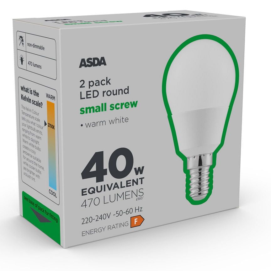 ASDA LED Round 40W Small Screw Lightbulb - McGrocer