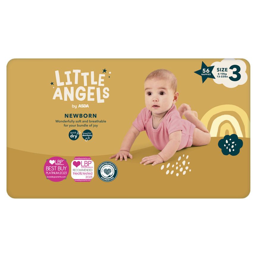 ASDA Little Angels Newborn 3 6-10kg 56 Nappies - McGrocer