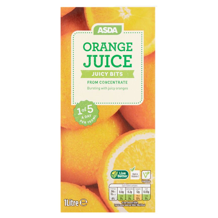 ASDA Orange Juice Juicy Bits from Concentrate 1 Litre - McGrocer