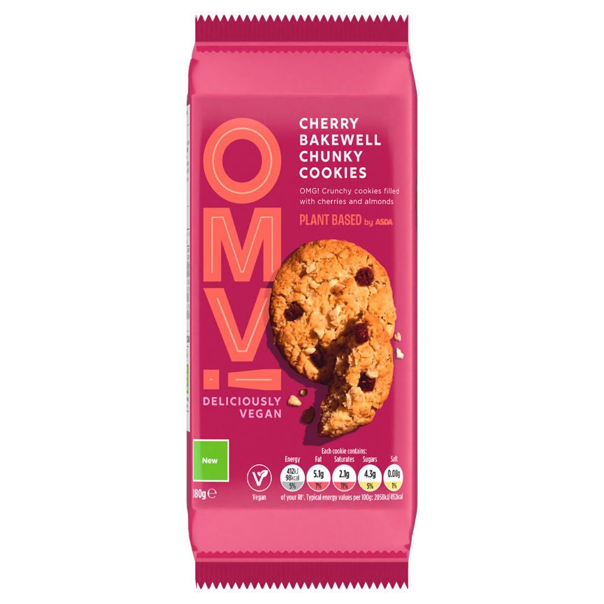 ASDA Plant Based OMV! Cherry Bakewell Chunky Cookies 180g - McGrocer