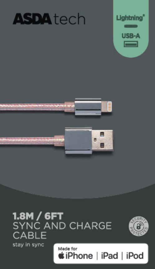 ASDA Tech Lightning Cable - Iridescent White 1.8m - McGrocer