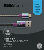 ASDA Tech Type C Cable - Iridescent Metal 1.8m - McGrocer
