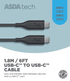 ASDA Tech Type C to Type C Cable - Black 1.8m - McGrocer