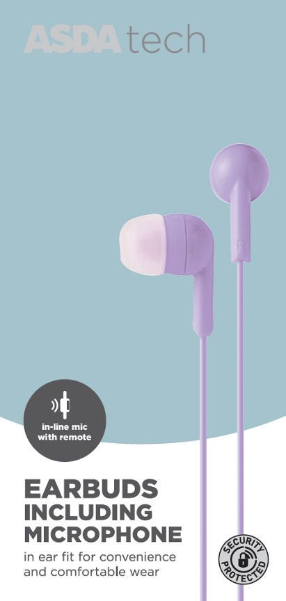 ASDA Tech Wired Earbuds - Lilac - McGrocer