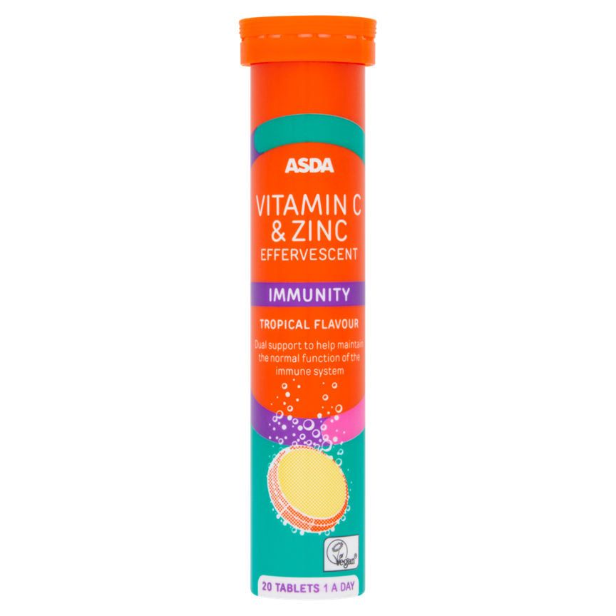 ASDA Vitamin C & Zinc Effervescent Immunity Tropical Flavour 1 A Day 20 Tablets - McGrocer