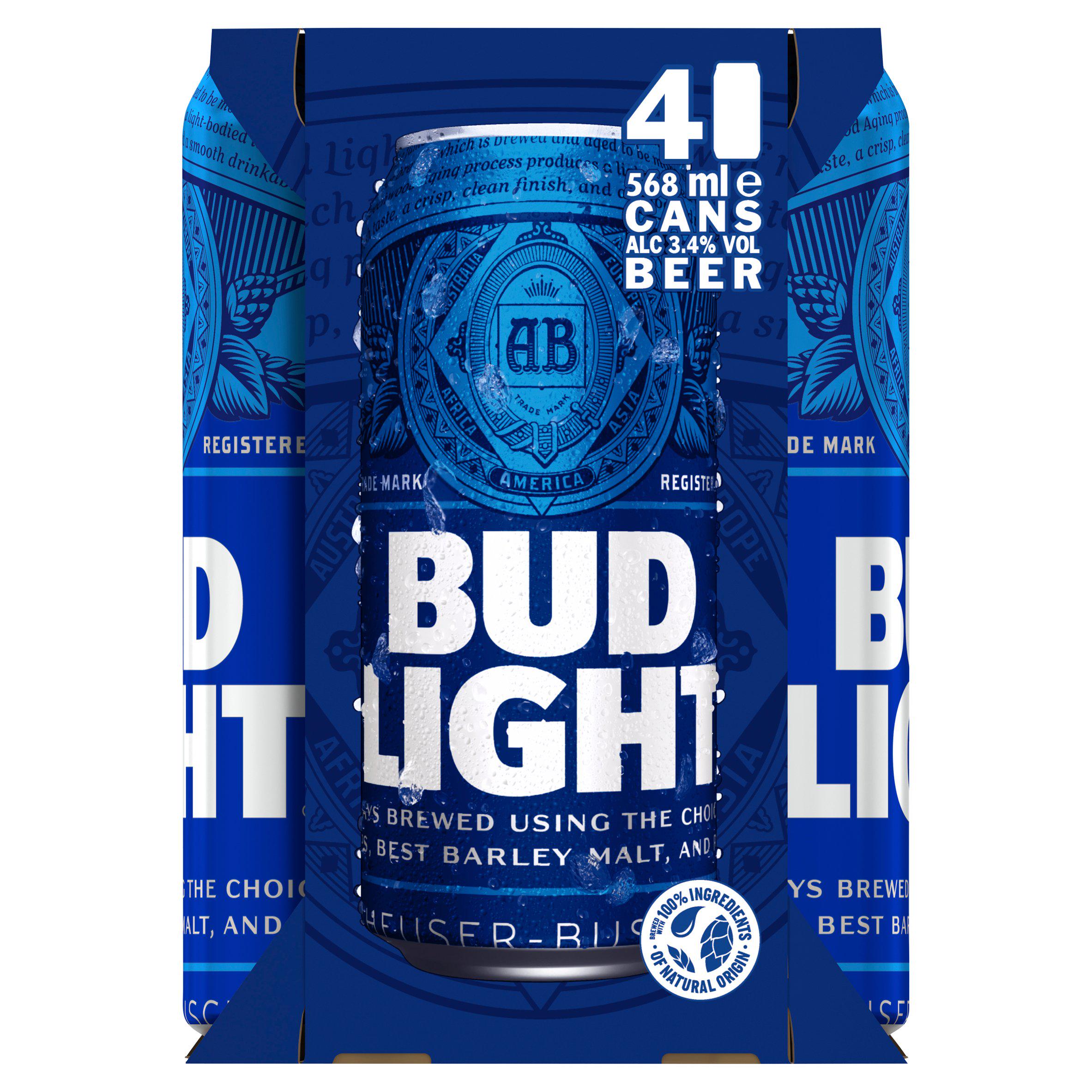 Bud Light Lager Beer Pint Cans 4x568ml - McGrocer