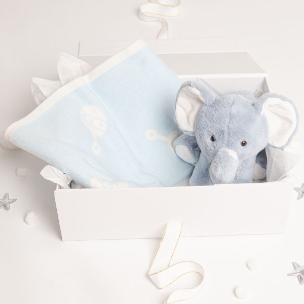 Babbico Blue Elephant Toy And Rattle Blanket Baby Gift Set - McGrocer