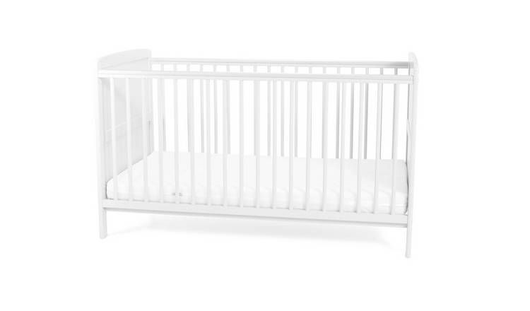 Baby Elegance Travis Baby Cot Bed with Mattress - White - McGrocer
