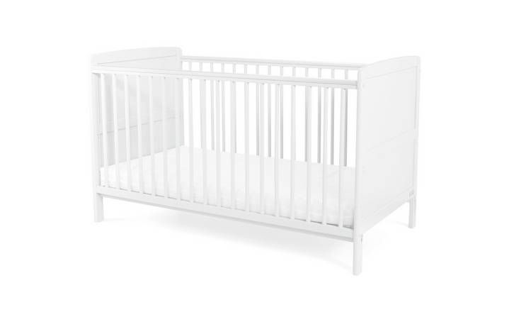 Baby Elegance Travis Baby Cot Bed with Mattress - White - McGrocer