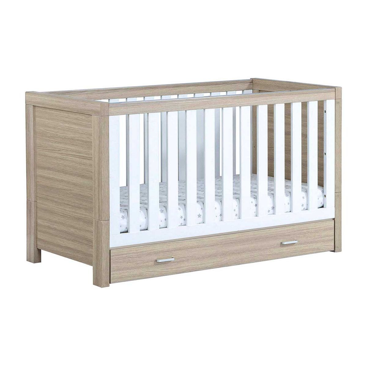 Babymore Luno Cot Bed with Drawer - Oak White - McGrocer