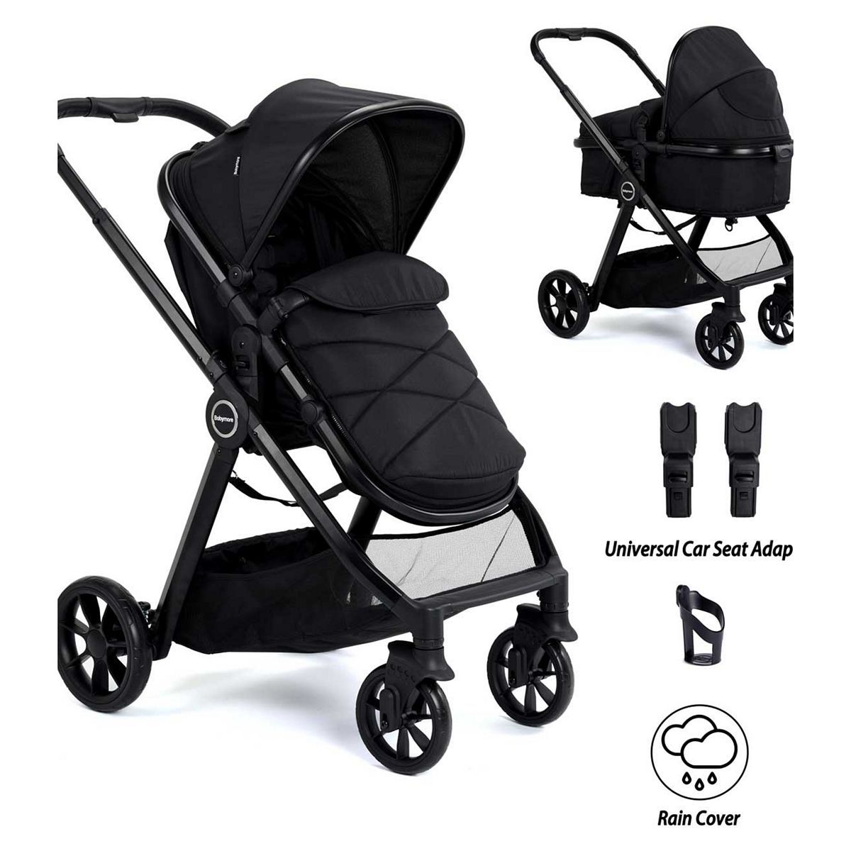 Babymore Mimi 2 in 1 Pram Pushchair - Black - McGrocer