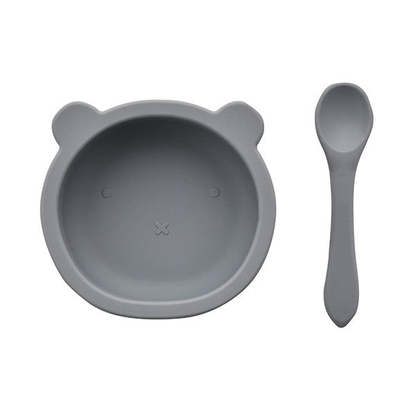 Bambino Silicone Feeding Set Bib, Bowl & Spoon Blue/Grey - McGrocer