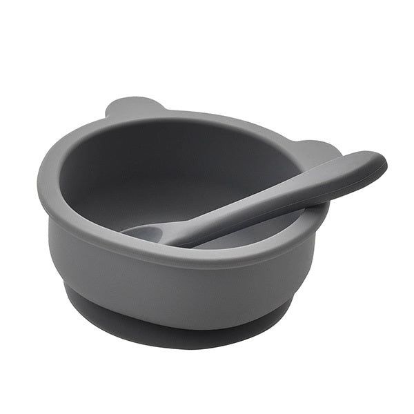 Bambino Silicone Feeding Set Bib, Bowl & Spoon Blue/Grey - McGrocer