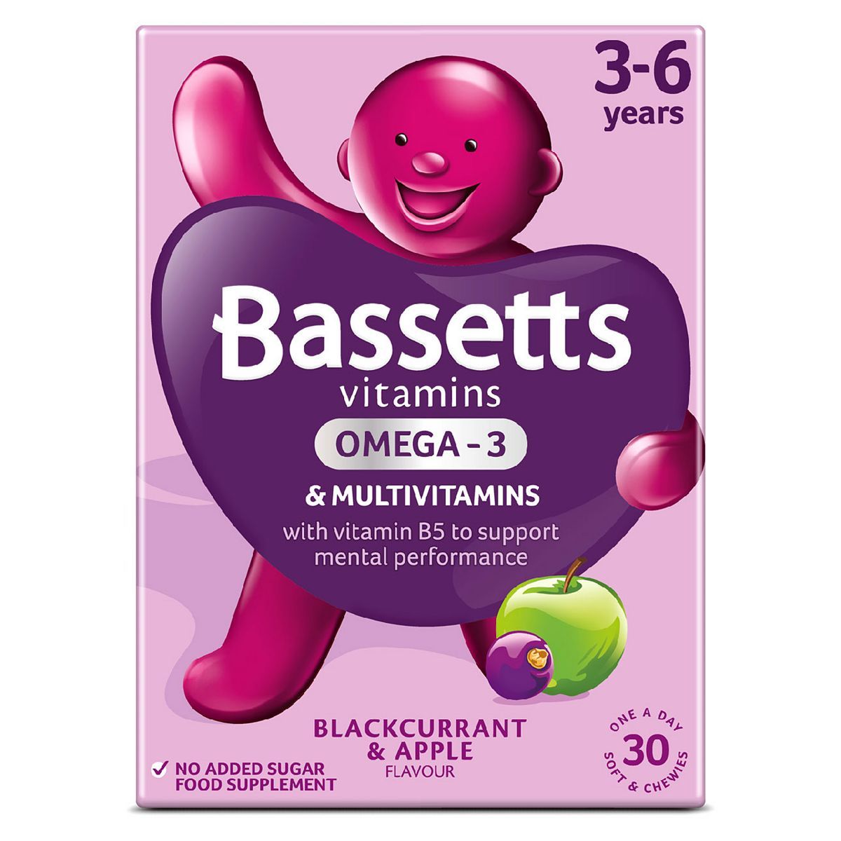 Bassetts Blackcurrant & Apple Flavour Multivitamins with Omega 3 - 3-6 Years. 30 Pack - McGrocer