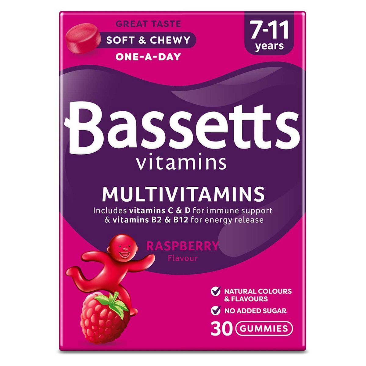 Bassetts Multivitamins Raspberry Flavour Soft & Chewies 7-11 Years - 30 - McGrocer