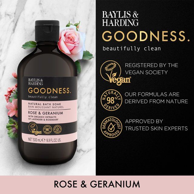 Baylis & Harding Goodness Rose & Geranium Bath Soak   500ml - McGrocer