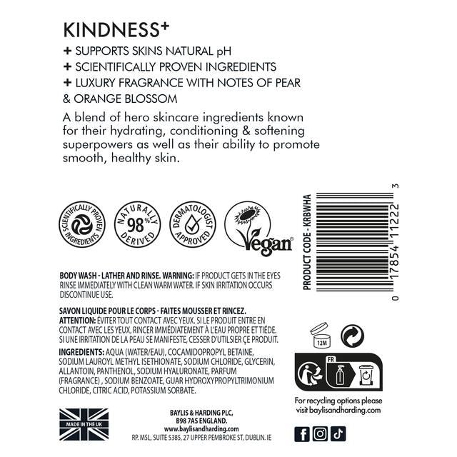 Baylis & Harding Kindness+ Hyaluronic Acid Moisture & Hydrate Body Wash   500ml - McGrocer