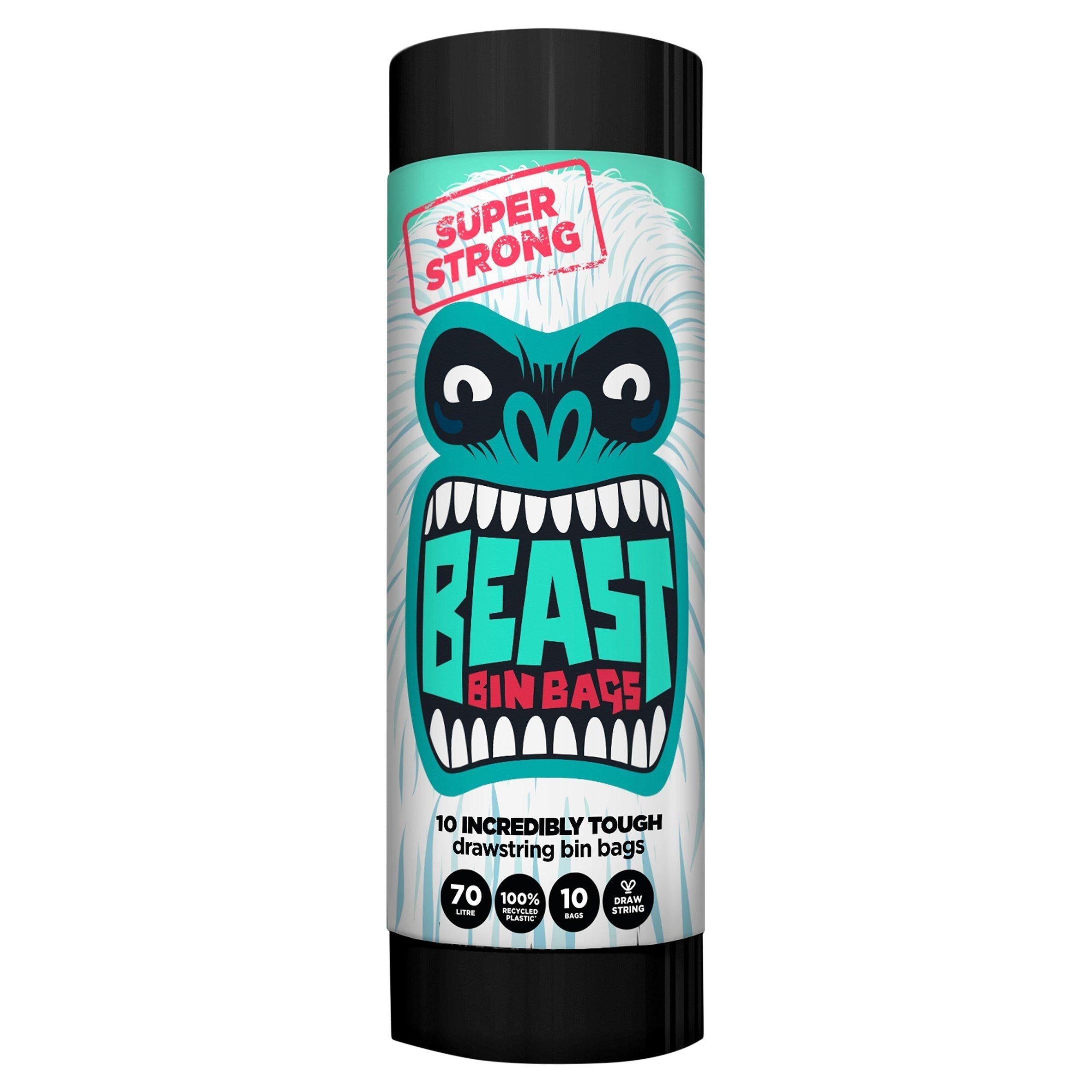 Beast Incredibly Tough Drawstring Bin Bags x10 70L - McGrocer