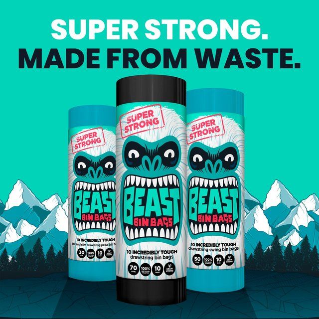 BEAST Incredibly Tough Drawstring Swing Bin Bags 50L   10 per pack - McGrocer