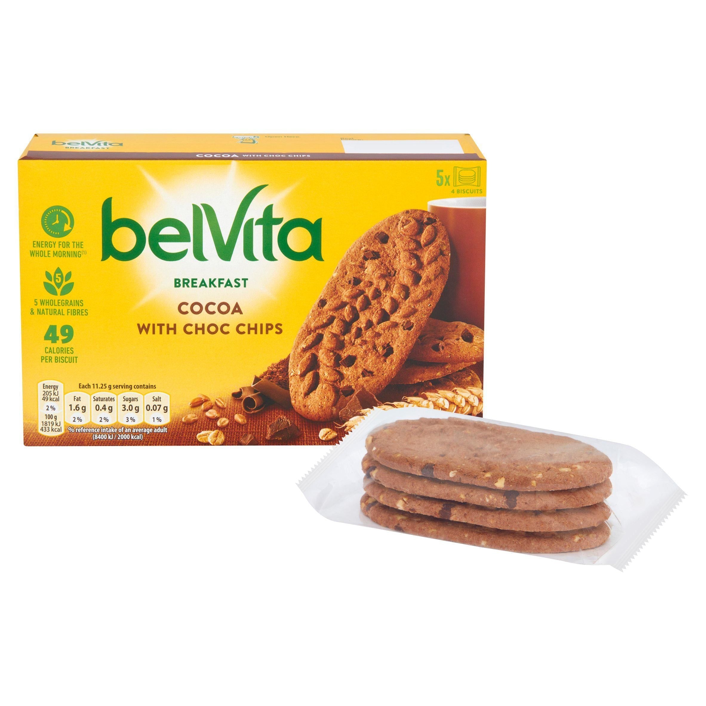 Belvita Breakfast Biscuits Cocoa Chocolate Chip Pack x5 225g - McGrocer