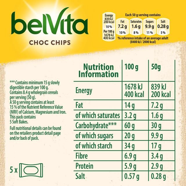 Belvita Choc Chips Soft Bakes Breakfast Biscuits   5 per pack - McGrocer
