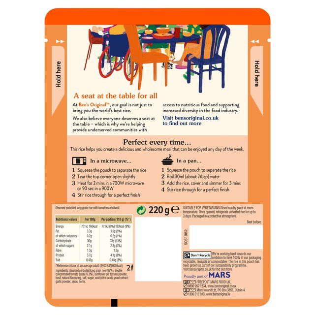 Ben's Original Tomato & Basil Microwave Rice   220g - McGrocer