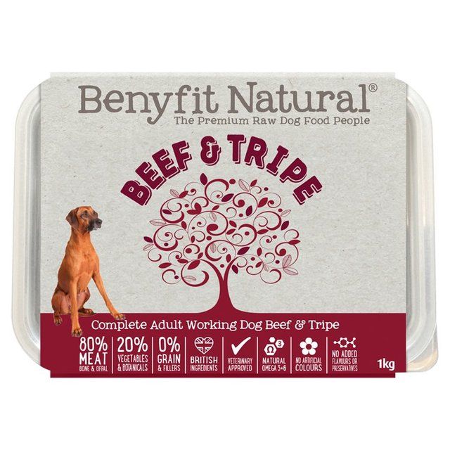 Benyfit Natural Beef & Tripe Complete Adult Raw Working Dog Food   1kg - McGrocer