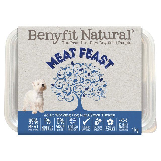Benyfit Natural Meat Feast Turkey Complete Adult Raw Working Dog Food   1kg - McGrocer