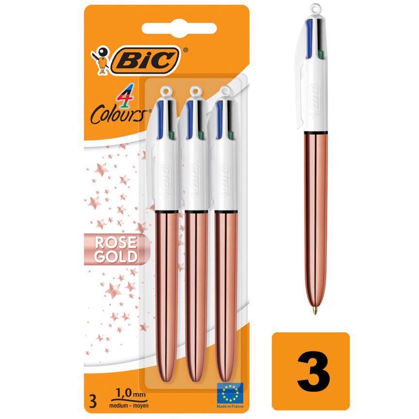 Bic 4 Colour Rose Gold Pens – 3 Pack - McGrocer