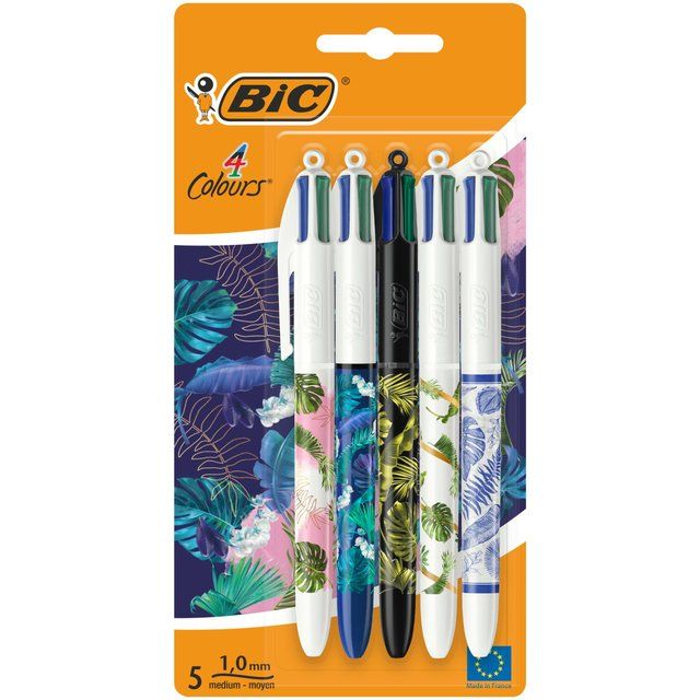 BIC 4 Colours Botanical Retractable Ballpoint Pens Pack of 5   5 per pack - McGrocer