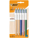 BIC 4 Colours Wood Retractable Ballpoint Pens Pack of 5   5 per pack - McGrocer