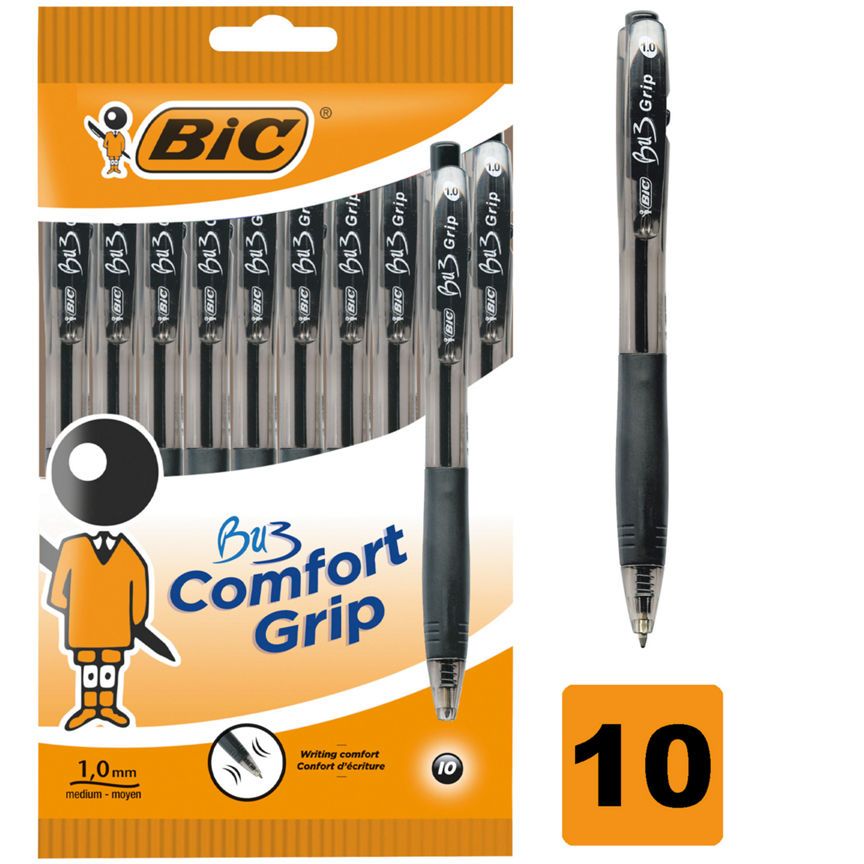 Bic BU3 Grip Ball Pens Black 10pk - McGrocer