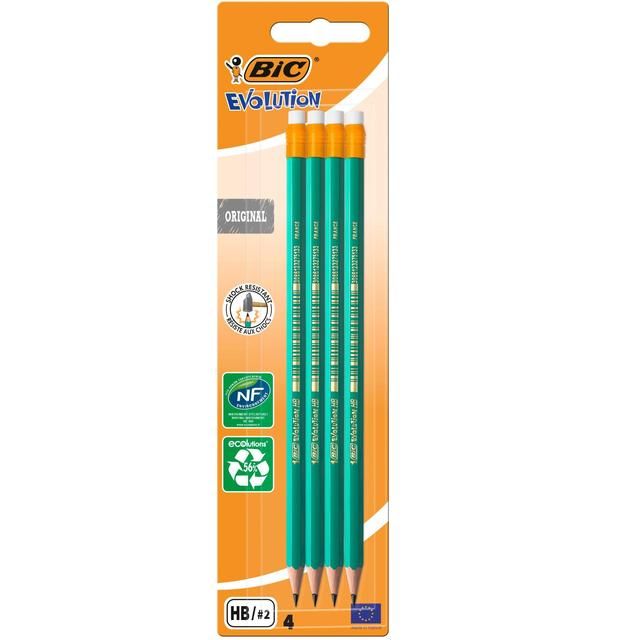 BIC Evolution Wood Free Graphite Pencils HB Pack of 4   4 per pack - McGrocer
