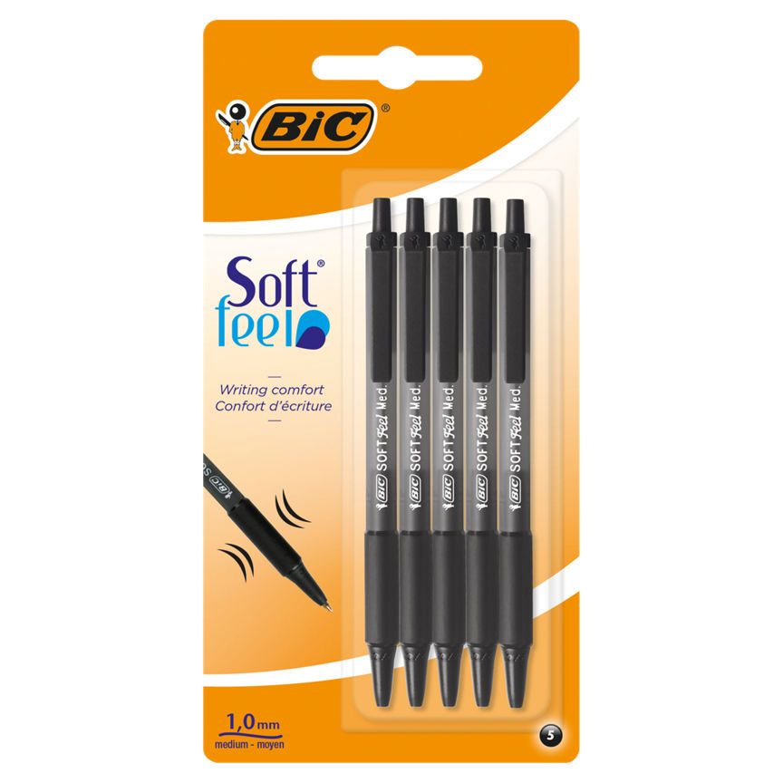 Bic Soft Feel Ball Pens Black x5 - McGrocer