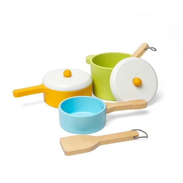 Bigjigs Toys Wooden Role Play Pots & Pans Set - McGrocer