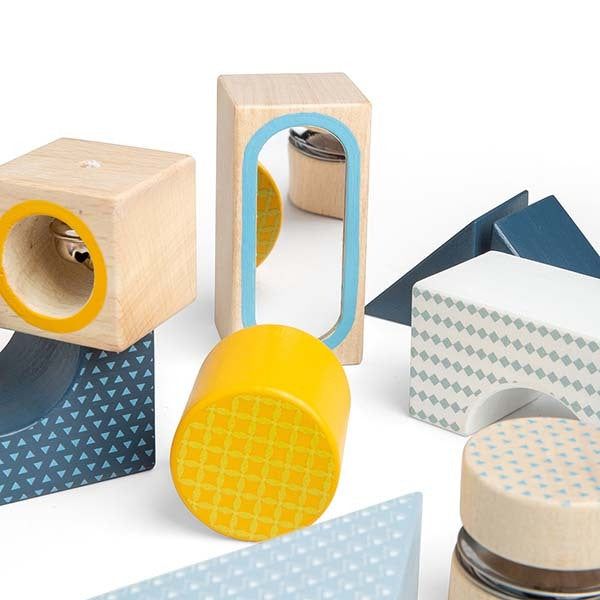 Bigjigs Toys Wooden Sensory Explorer Blocks, 14 Play Pieces - McGrocer