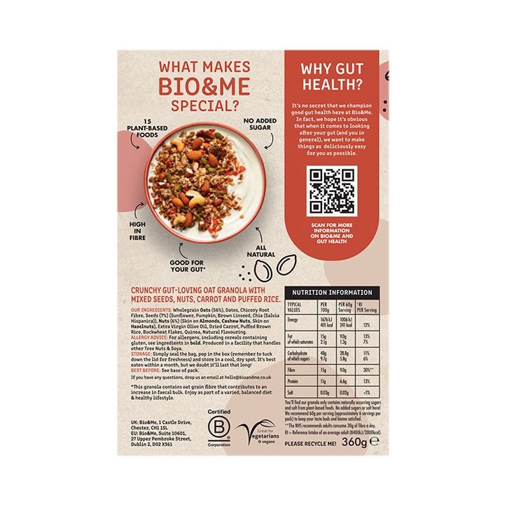 Bio & Me Cocoa & Hazelnut Protein Gut-Loving Granola 360g - McGrocer