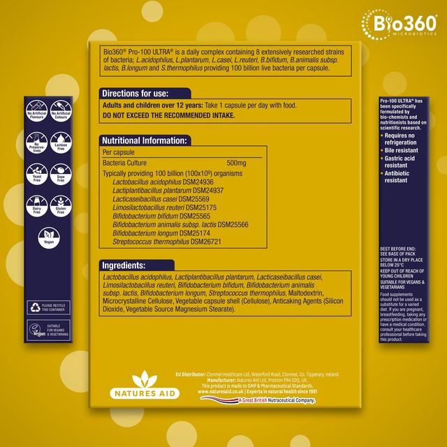 Bio360 Pro-100 Ultra Capsules from Natures Aid   30 per pack - McGrocer