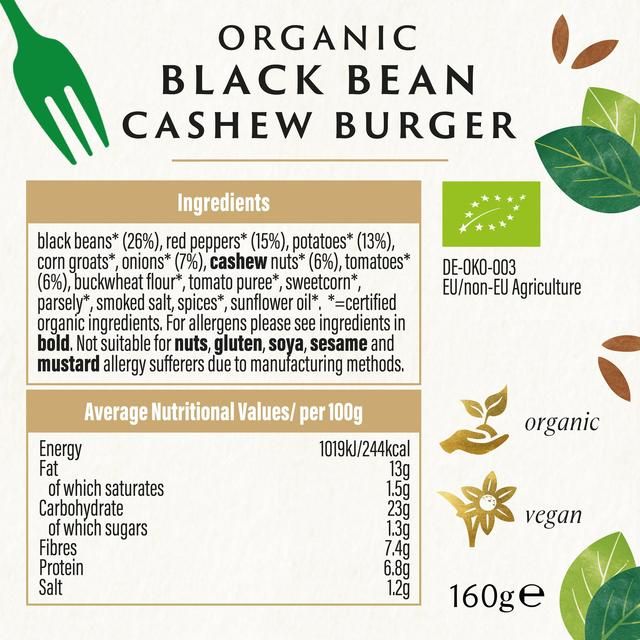 Biona Organic Black Bean Cashew Nut Burgers   160g - McGrocer