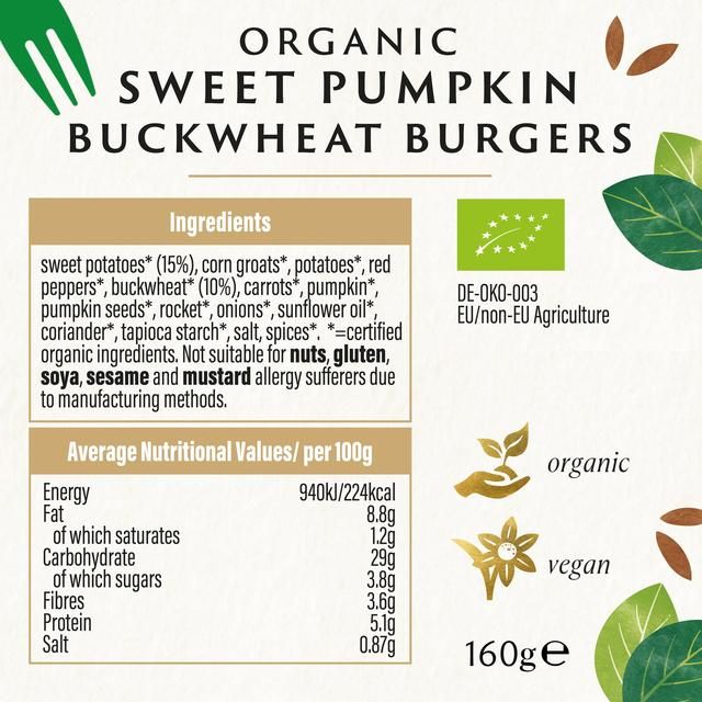 Biona Organic Sweet Potato Buckwheat Burgers   160g - McGrocer