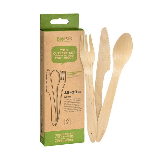 BioPak Wooden Cutlery For 6 People   18 per pack - McGrocer