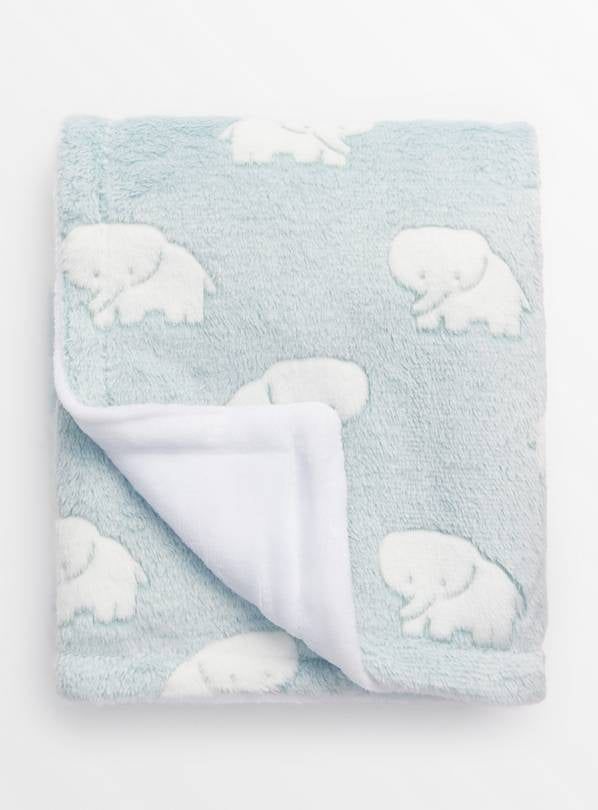 Blue Elephant Print Fleece Blanket  One Size - McGrocer