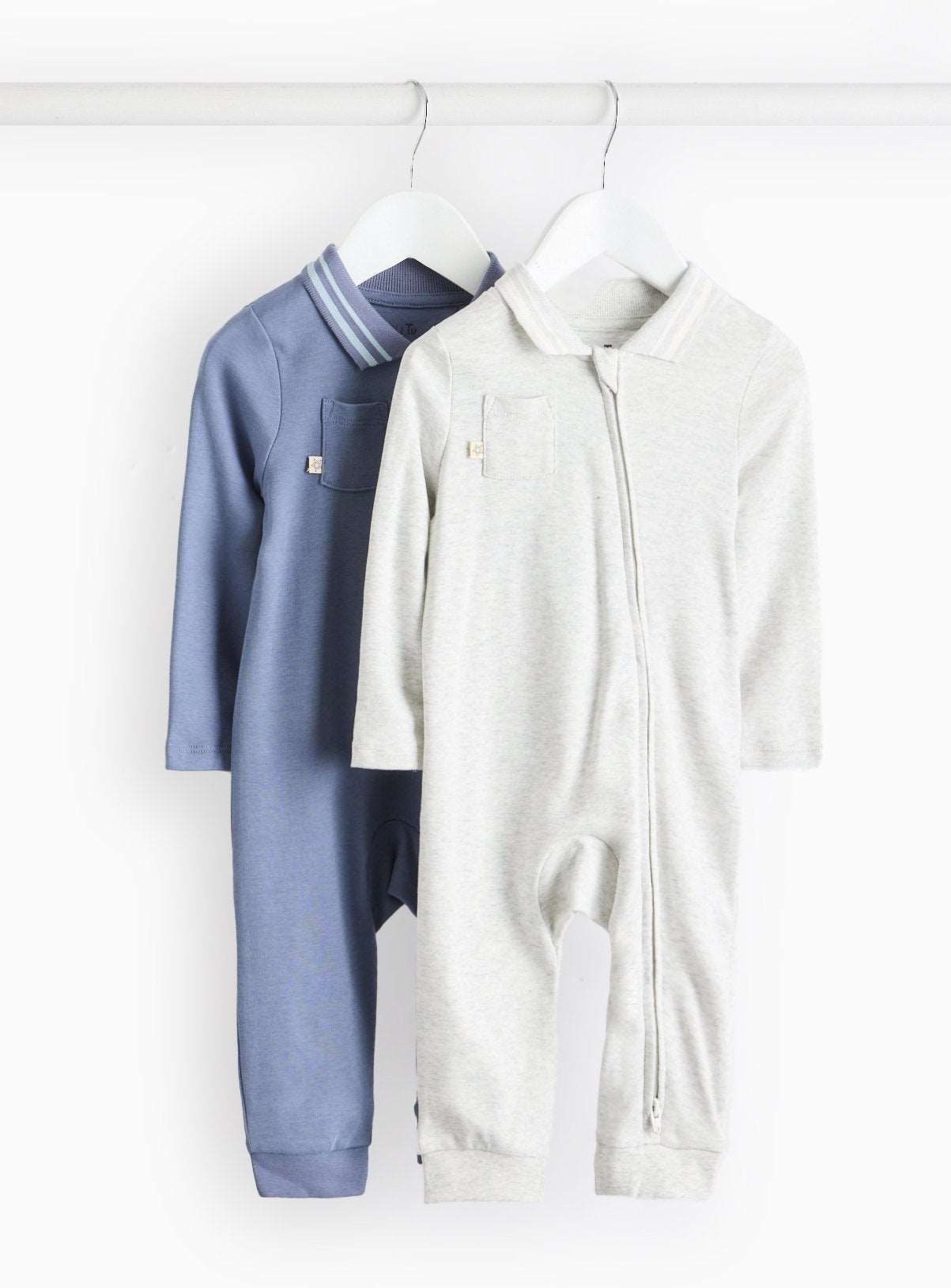 Blue & Grey Collared Sleepsuit 2 Pack 9-12 months - McGrocer