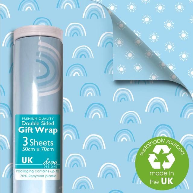 Blue Rainbow Double Sided Gift Wrap Sheets   3 per pack - McGrocer
