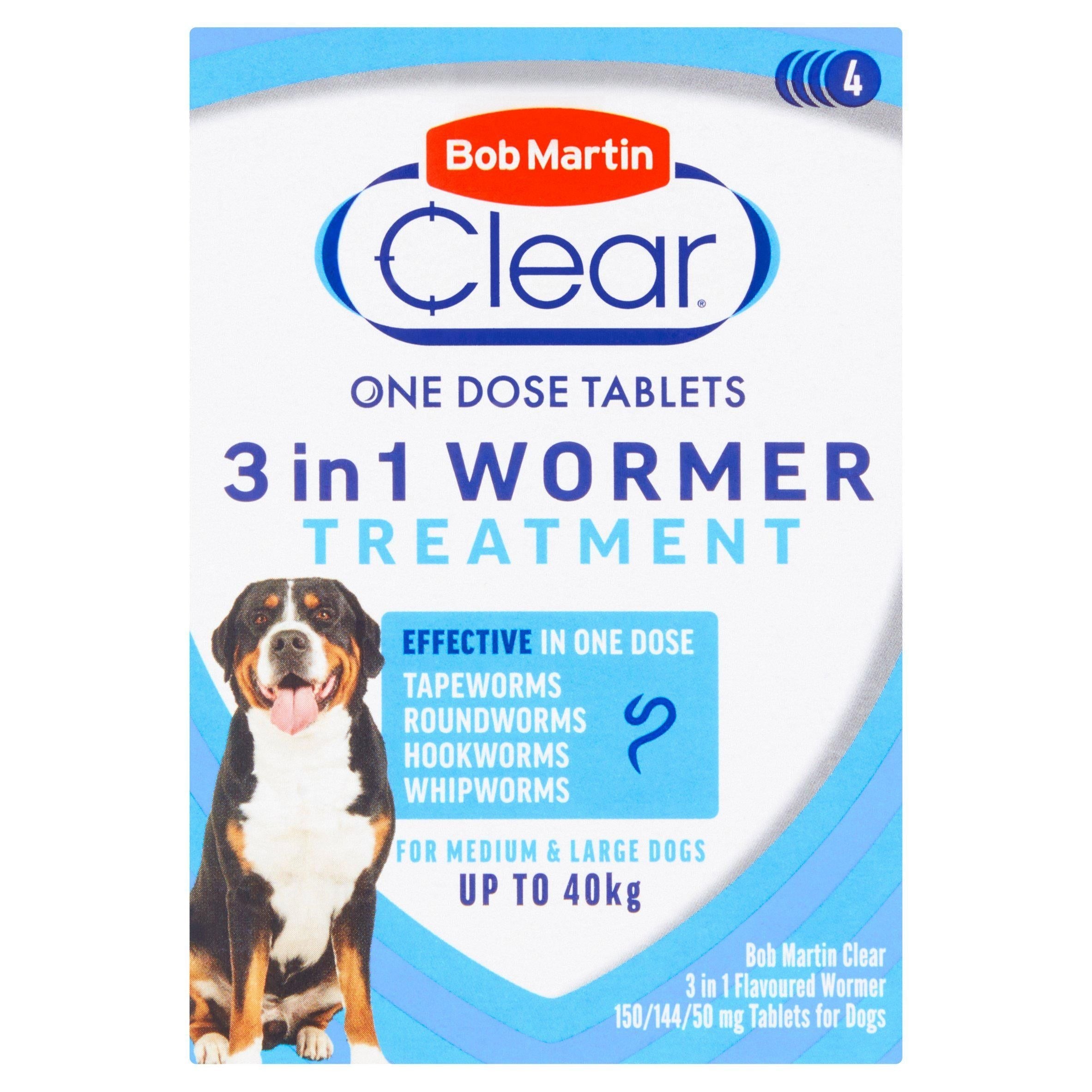 Bob Martin Clear 3 In 1 Flavoured Wormer Tablets For Dogs x4 150/144/50mg - McGrocer