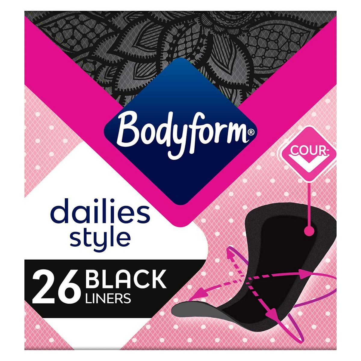 Bodyform Dailies Black Normal Panty Liners 26 pack - McGrocer